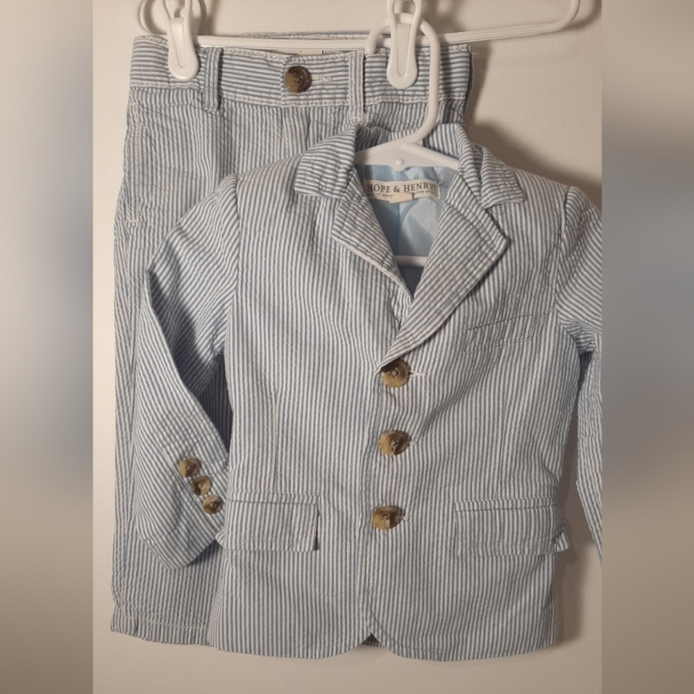 Boys Hope & Henry Searsucker Suit Blue stripe 18-24 mths